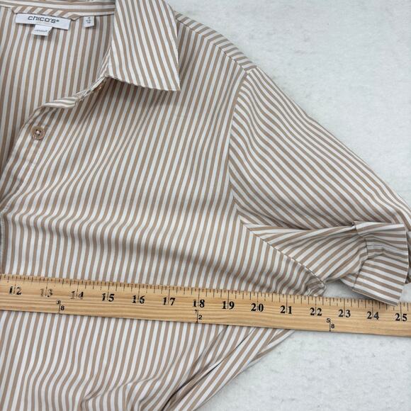 Chico's Tiered Maxi Dress Dress Size 12 Tan White Stripe Cotton Blend Belted - Picture 8 of 12